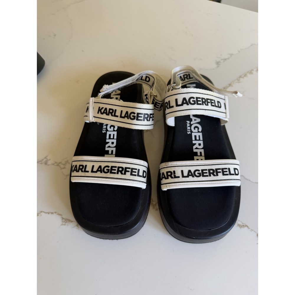 Karl Lagerfeld Paris w/m Olek Black White Platform Slingback Sandals W9 M7.5